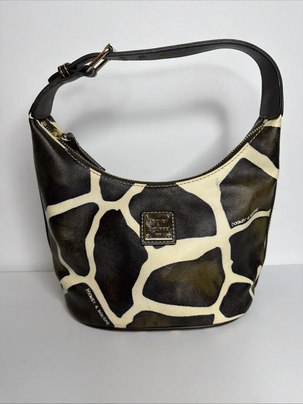 Vintage Dooney & Bourke Giraffe Print Leather Hobo Shoulder Bag Y2K Excellent